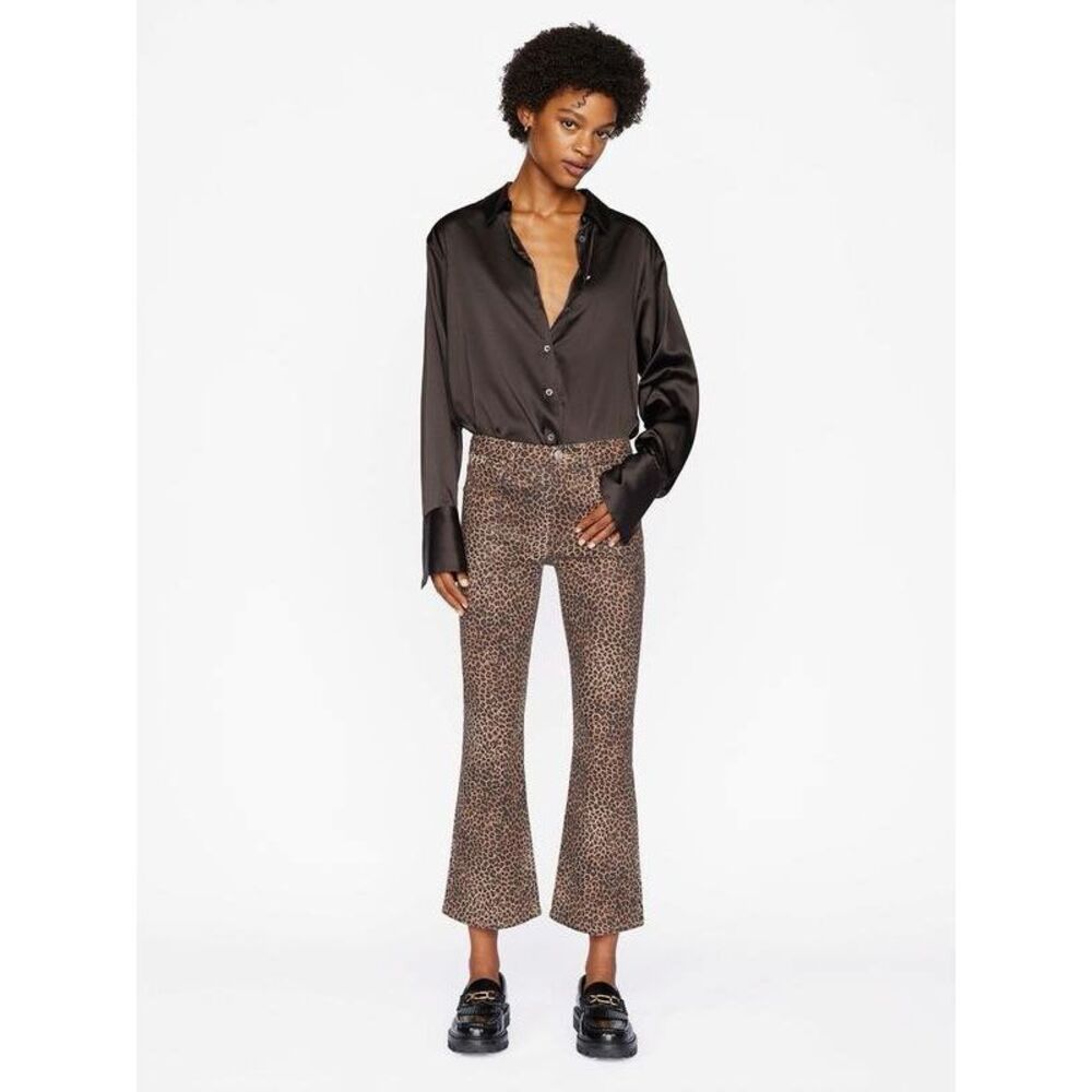Frame Le Crop Mini Boot Coated Jeans in Leopard Print Size 30